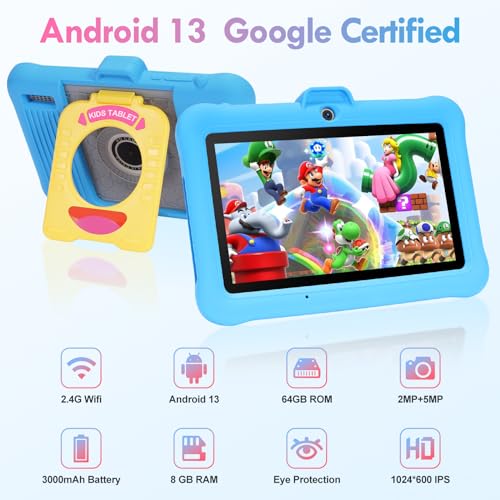 TABTIVI 7-inch Kids Tablet: 8GB RAM, 64GB ROM, Pre-Installed Apps, Parental Control