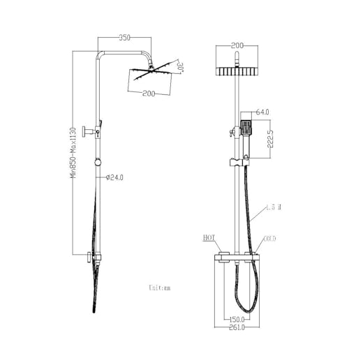 Plumbsys Black Thermostat Shower Mixer Set with Rainfall System & Handheld Shower Heads, 200mm - Stylish Upgrade for Your Bathroom