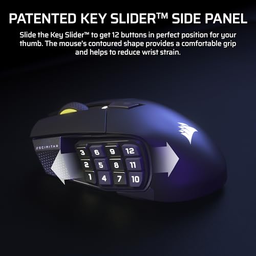 Corsair SCIMITAR ELITE Wireless MMO Gaming Mouse - 33,000 DPI, 16 Buttons, Key Slider - Virtual Stream Deck, Long Battery Life