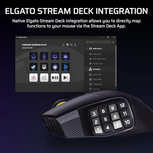 Corsair SCIMITAR ELITE Wireless MMO Gaming Mouse - 33,000 DPI, 16 Buttons, Key Slider - Virtual Stream Deck, Long Battery Life