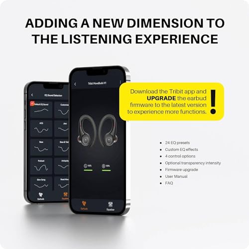 Tribit Wireless Sport Earbuds, Bluetooth 5.2, Noise Cancelling, IPX8, Earhooks
