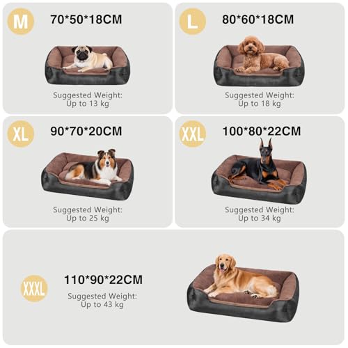 Yeprel XL Dog Bed: Washable Soft Calming Pet Bed for Extra Large Dogs, Non-Slip Bottom, 90x70x20cm