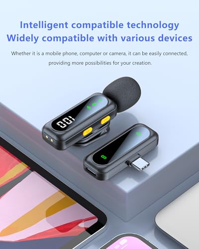 Mini Lapel Mic for iPhone & Android - Wireless Lavalier Mic with Noise Reduction, Crystal Sound for Video Recording, Vlogging, Singing