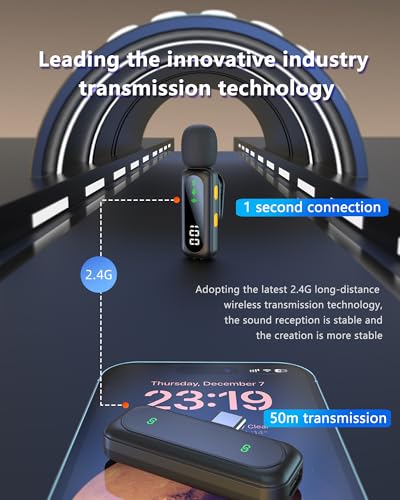 Mini Lapel Mic for iPhone & Android - Wireless Lavalier Mic with Noise Reduction, Crystal Sound for Video Recording, Vlogging, Singing