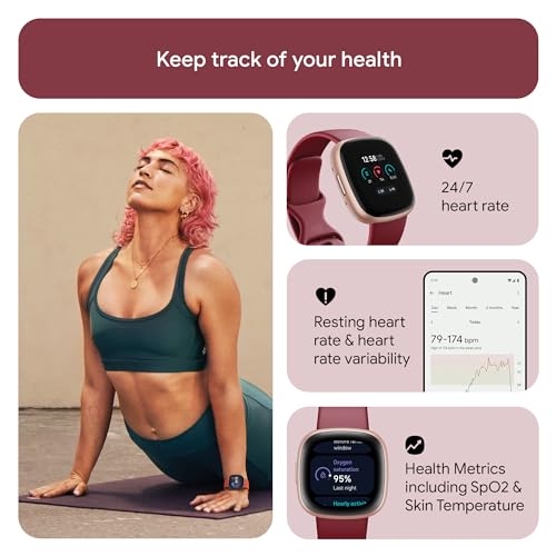 Fitbit Versa 4 Smartwatch: GPS, 6-Day Battery, iOS/Android - Beet/Copper Rose