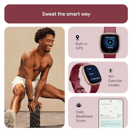 Fitbit Versa 4 Smartwatch: GPS, 6-Day Battery, iOS/Android - Beet/Copper Rose