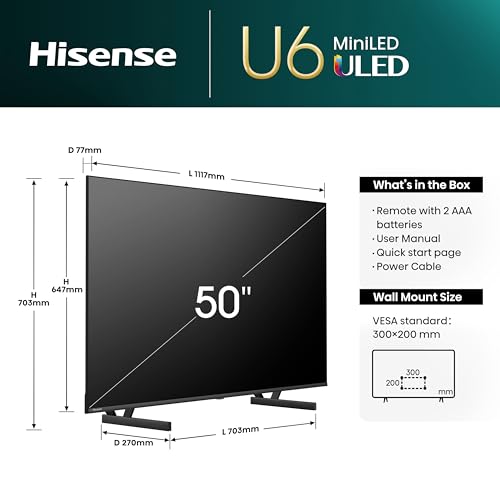 Hisense 50" 4K Mini-LED TV: Quantum Dot, Dolby Vision, FilmMaker Mode