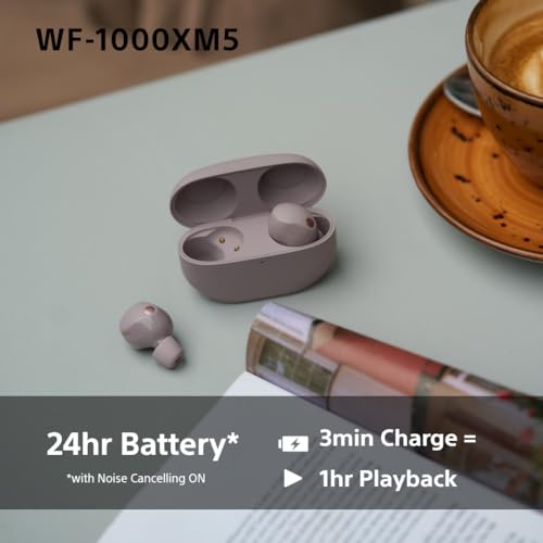 Sony WF-1000XM5 Earbuds: Wireless Noise Cancelling, Bluetooth, Mic, 24hr Battery, Quick Charge - Smoky Pink