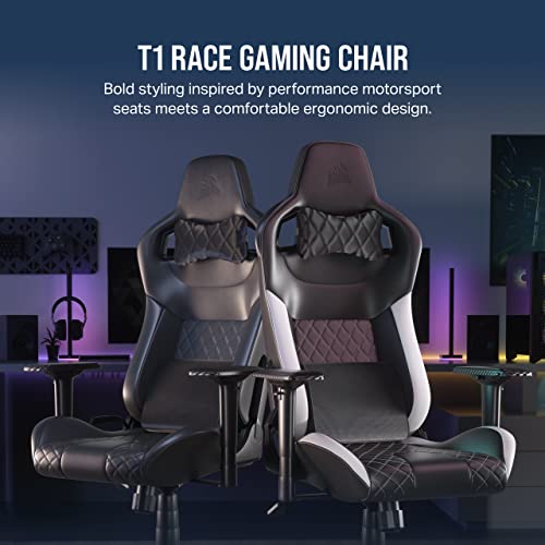 Corsair T1 RACE Gaming Chair: Racing Design, Leatherette, Steel, 4D Armrests