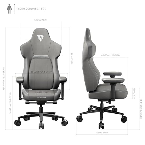 ThunderX3 Gaming Chair: Grey, SYNC6 Ergonomics, Lumbar Support, 4D Armrests