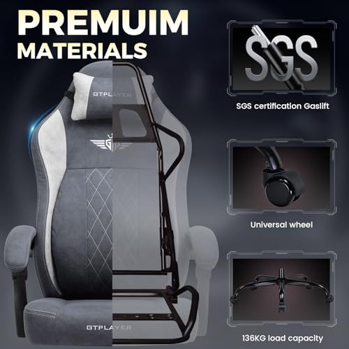 GTPLAYER Gaming Chair with Footrest & Lumbar Support, Ergonomic Computer Chair, Height Adjustable Home Office Chair in Grey