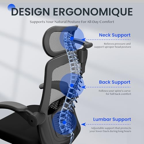 FLEXISPOT OC3 PRO Ergonomic Office Chair with 3D Headrest and Adjustable Backrest, Breathable Mesh Seat - Black