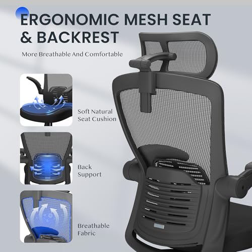 FLEXISPOT OC3 PRO Ergonomic Office Chair with 3D Headrest and Adjustable Backrest, Breathable Mesh Seat - Black