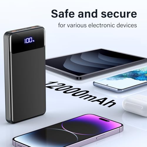 Portable Charger 12000mAh Fast Charging PD22.5W USB-C/A - Phone Battery Pack for iPhone 16 15 14 13 Plus Max