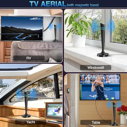 Brand High-Gain Indoor TV Aerial: 560+ Mile Range, Strong Signal Booster, Freeview for 4K HD Channels, 16.4FT Cable