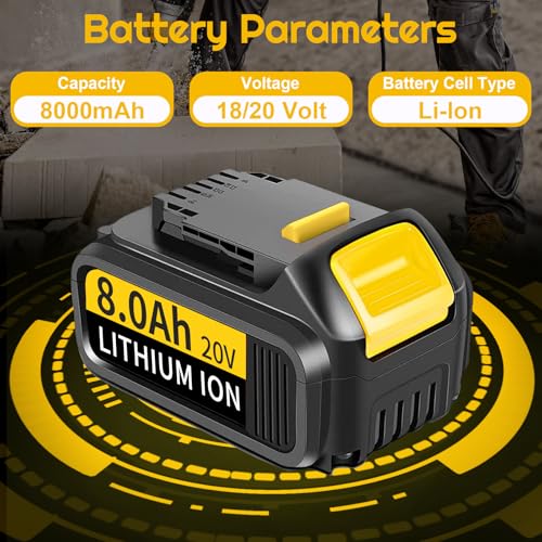 Dewalt 18V 8000mAh Battery Replacement with LED Indicator - Cordless Power Tools Compatible (1 Pack)