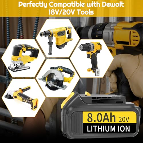 Dewalt 18V 8000mAh Battery Replacement with LED Indicator - Cordless Power Tools Compatible (1 Pack)
