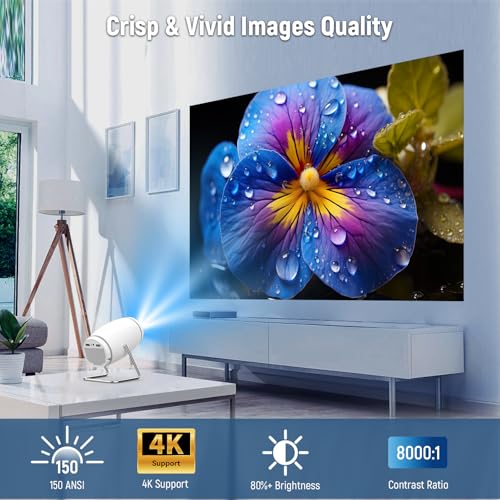Portable Smart Projector 4K 1080P, WiFi 6, Bluetooth 5.0, Auto Keystone - Ideal for Home, Bedroom, Outdoors