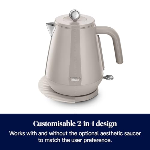 De'Longhi Eclettica 1.7L Rapid Boil Electric Kettle, Customizable Design, Anti Scale Filter, Stainless Steel, Beige
