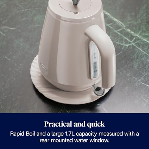 De'Longhi Eclettica 1.7L Rapid Boil Electric Kettle, Customizable Design, Anti Scale Filter, Stainless Steel, Beige