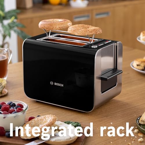 Bosch Styline Compact 2 Slot Stainless Steel Toaster - 9 Levels, Defrost, Reheat - Black