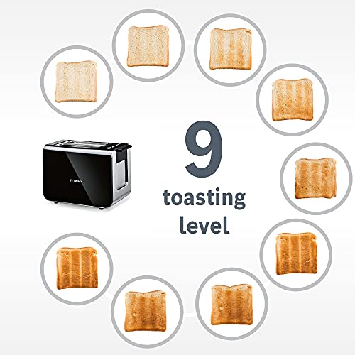 Bosch Styline Compact 2 Slot Stainless Steel Toaster - 9 Levels, Defrost, Reheat - Black