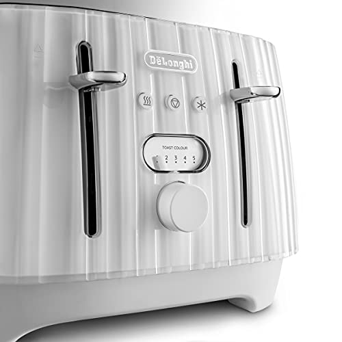 De'Longhi Ballerina 4 Slot Toaster - Reheat, 5 Settings, Defrost - White