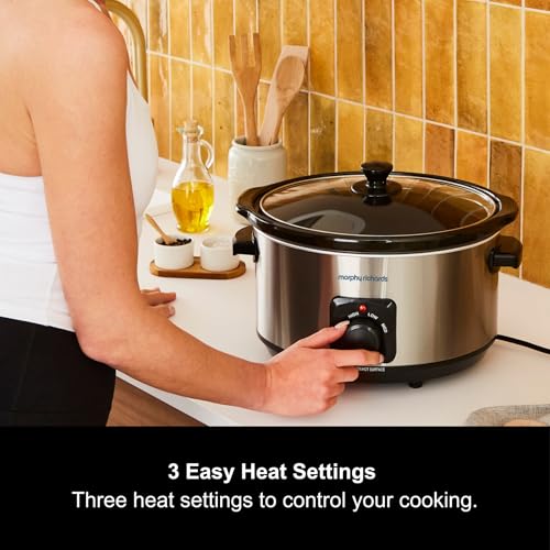 Morphy Richards 6.5L Slow Cooker Ceramic Pot 3 Cooking Settings Easy Clean Silver