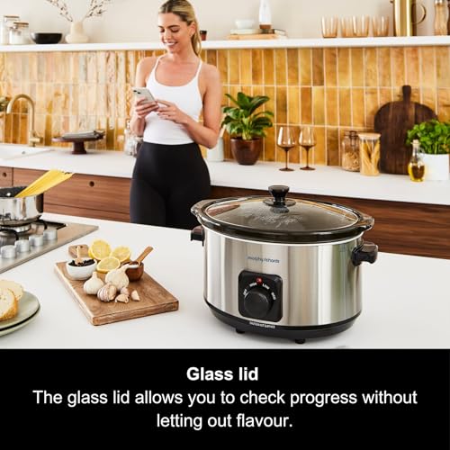 Morphy Richards 6.5L Slow Cooker Ceramic Pot 3 Cooking Settings Easy Clean Silver
