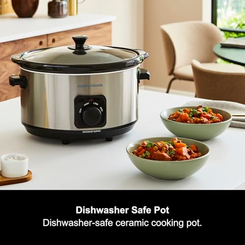 Morphy Richards 6.5L Slow Cooker Ceramic Pot 3 Cooking Settings Easy Clean Silver