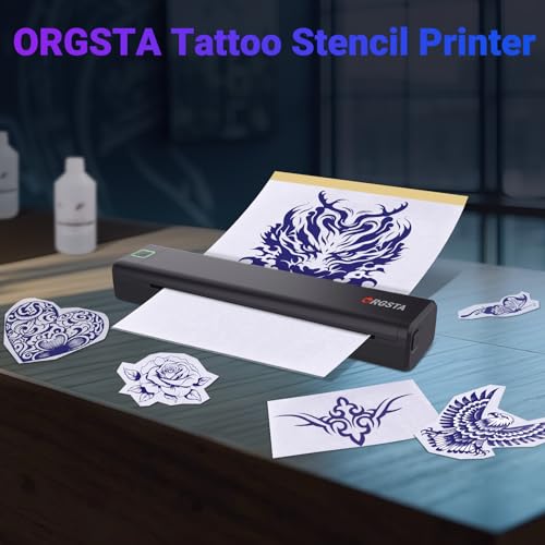 ORGSTA Wireless Tattoo Stencil Printer: Thermal Copier with 10pcs Transfer Paper, Bluetooth for Tattooing, Black