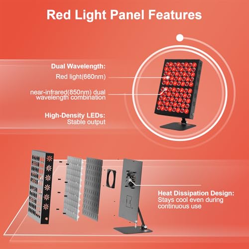 Trayvespace Red Light Panel: High Power Infrared Lamp w/ Cooling Fan - Timer, 5 Brightness Levels - Home, Office