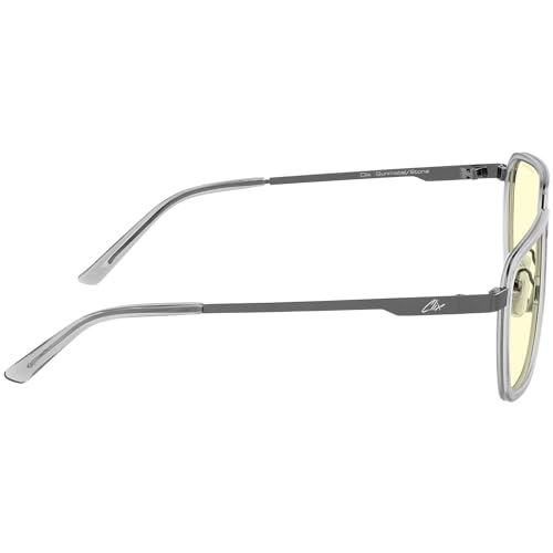 Gunnar Gaming Eyewear: CLIX Stone Amber Gunmetal, Amber Lens - Blocks 65% Blue Light - UV Protection - Blue Light Glasses