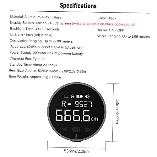 Weytoll 8-in-1 Digital Ruler LCD Display Range Finder 99m