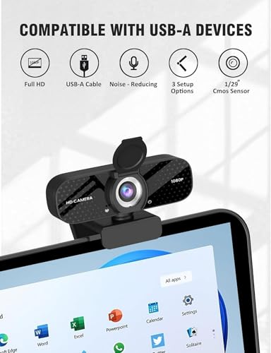 TRAUSI Webcam 1080P HD with Mic, Noise Cancellation, Privacy Cover, Wide-Angle Lens - Plug & Play USB for Laptop, Desktop - Zoom, Skype - Black