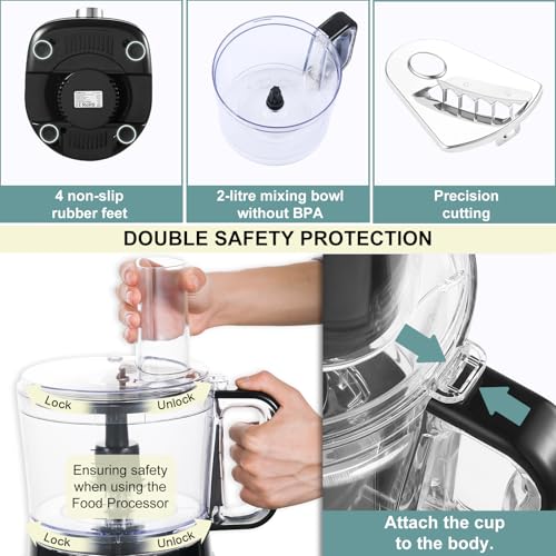 TopStrong 6-in-1 Food Processor Blender: Chop, Slice, Shred, Knead - 3 Speeds, 2L Bowl, 800W