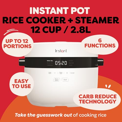 Instant Pots Rice Cooker & Steamer, 2.8L - Non-Stick Pot, Steamer Basket, Measuring Cup, Rice Spoon - Slow Cooker & Sauté Pan.