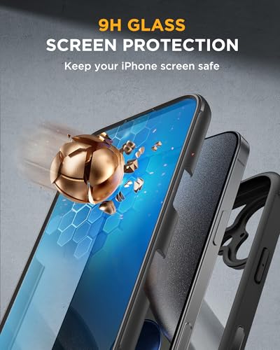 Miracase Magnetic iPhone 17 Case with Glass Screen Protector & Camera Button, MagSafe Compatible, Drop Proof Cover, 6.3-inch Black