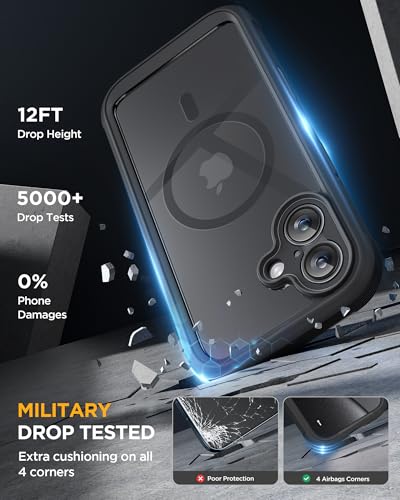Miracase Magnetic iPhone 17 Case with Glass Screen Protector & Camera Button, MagSafe Compatible, Drop Proof Cover, 6.3-inch Black