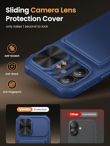 Vihibii iPhone 17 Wallet Case: Slide Camera Cover, RFID, Shockproof - Blue