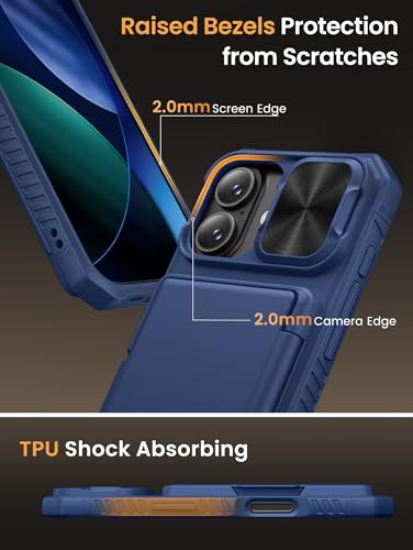 Vihibii iPhone 17 Wallet Case: Slide Camera Cover, RFID, Shockproof - Blue