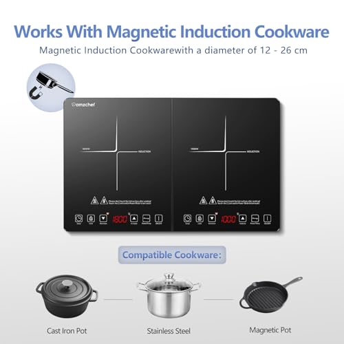 AMZCHEF Double Induction Cooker, Portable Ultra-thin Body, 10 Temp, 2800W, Safety Lock