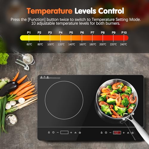 KICHPOWER Portable Double Induction Cooker, Glass Plate, 2800W