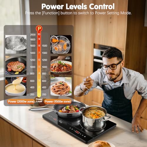 KICHPOWER Portable Double Induction Cooker, Glass Plate, 2800W