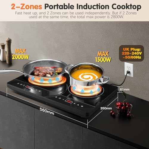 KICHPOWER Portable Double Induction Cooker, Glass Plate, 2800W