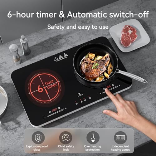 COOKNANO 2-Plate Induction Cooktop, 2800W, 20 Settings, Timer