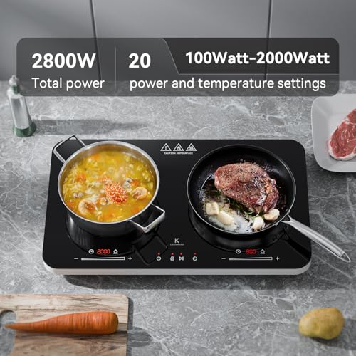 COOKNANO 2-Plate Induction Cooktop, 2800W, 20 Settings, Timer