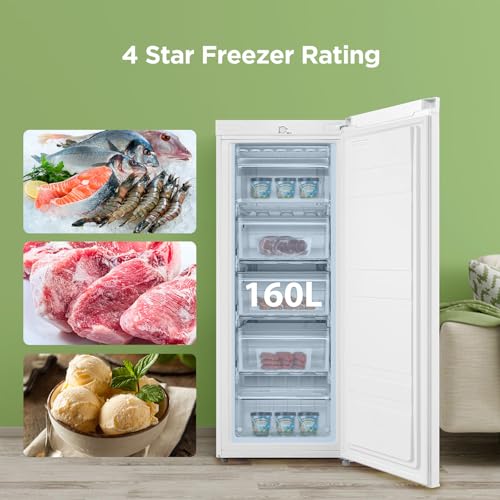 COMFEE 160L Tall Freezer: Adjustable Thermostat, Reversible Door, 4-Star Freezing