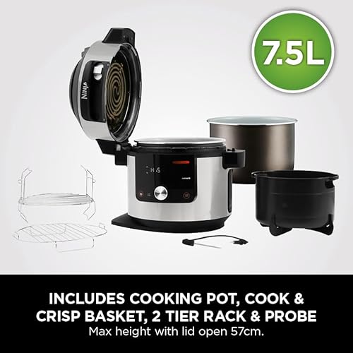 Ninja Foodi MAX SmartLid Multi-Cooker: 15-in-1, 7.5L, Air Fryer, Pressure Cooker, Slow Cook, Stainless Steel