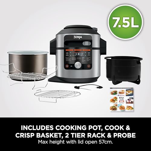 Ninja Foodi MAX SmartLid Multi-Cooker: 15-in-1, 7.5L, Air Fryer, Pressure Cooker, Slow Cook, Stainless Steel